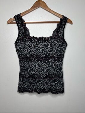 Cache Y2K Lace Tank Top Black Metallic Womens Small Stretch